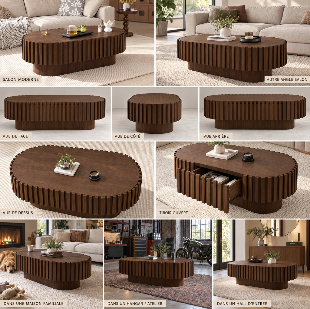 Table Basse Ovale en Bois