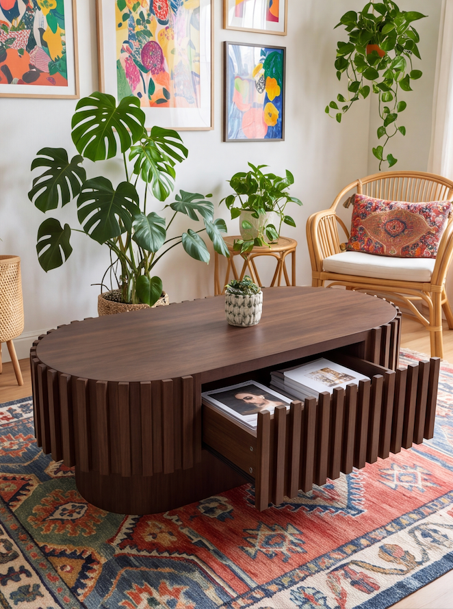 Table Basse Ovale en Bois