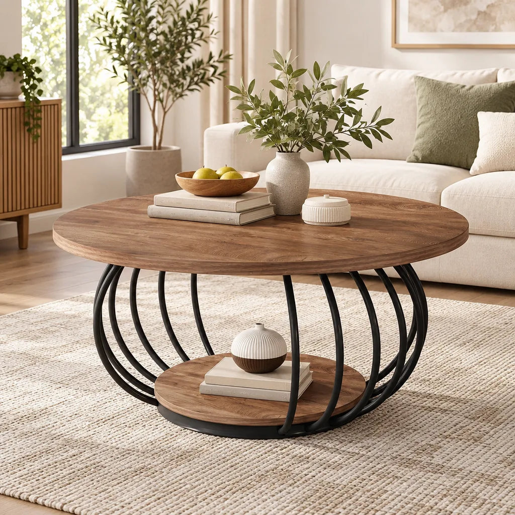 Table basse ronde rangement