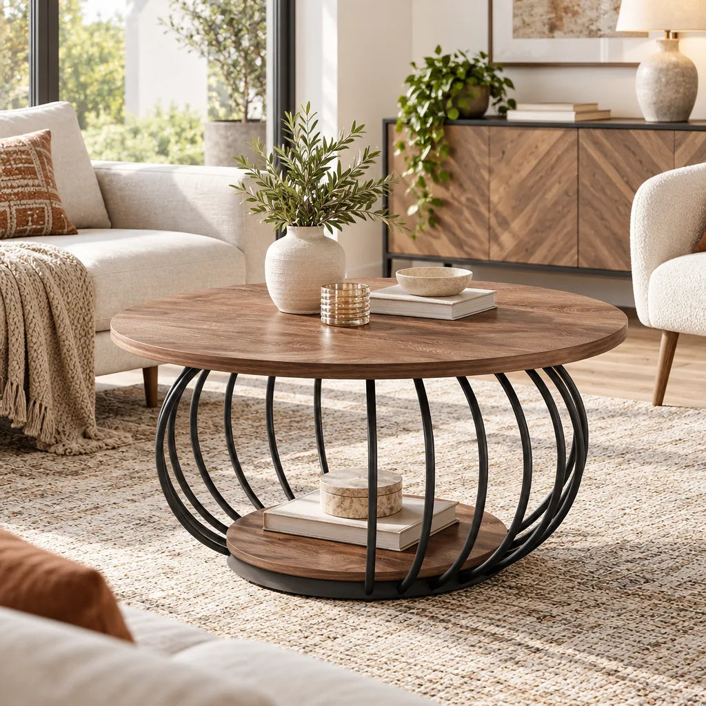 Table basse ronde rangement