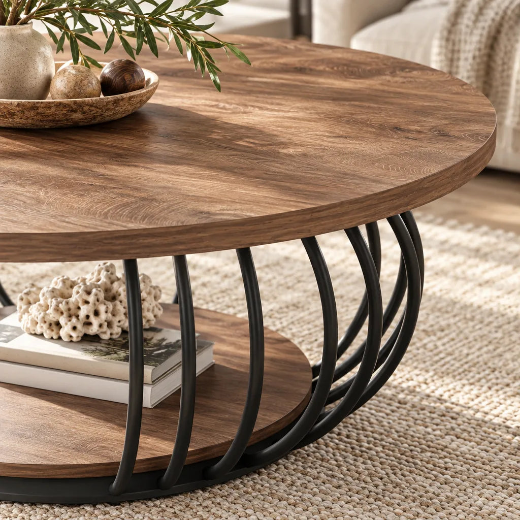 Table basse ronde rangement
